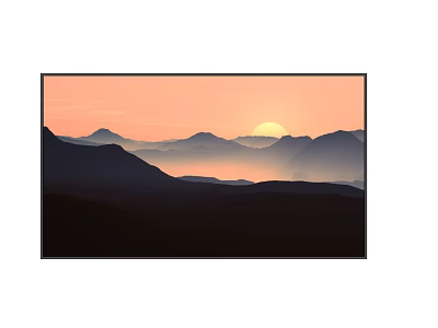 Sunset Mountain Landscape Painting With Misty Horizon And Pink Orange Sky 3d model