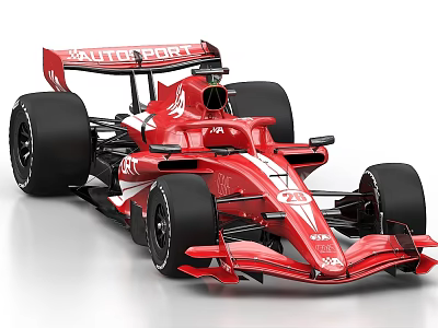 Red Formula Race Car With Aerodynamic Design Large Tires And AUTOSPORT Logo 3d model