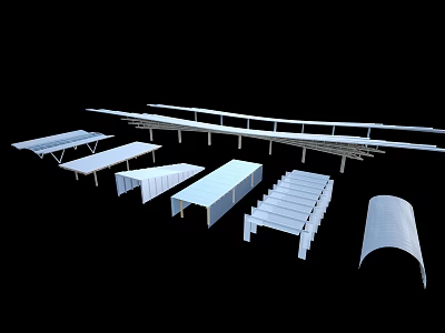 White Prefabricated Structural Elements For Construction Beams Panels And Curved Parts 3d model
