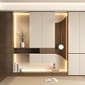 Modern Built in Shoe Cabinet With Wooden Light Panels And Decorative Display Shelf