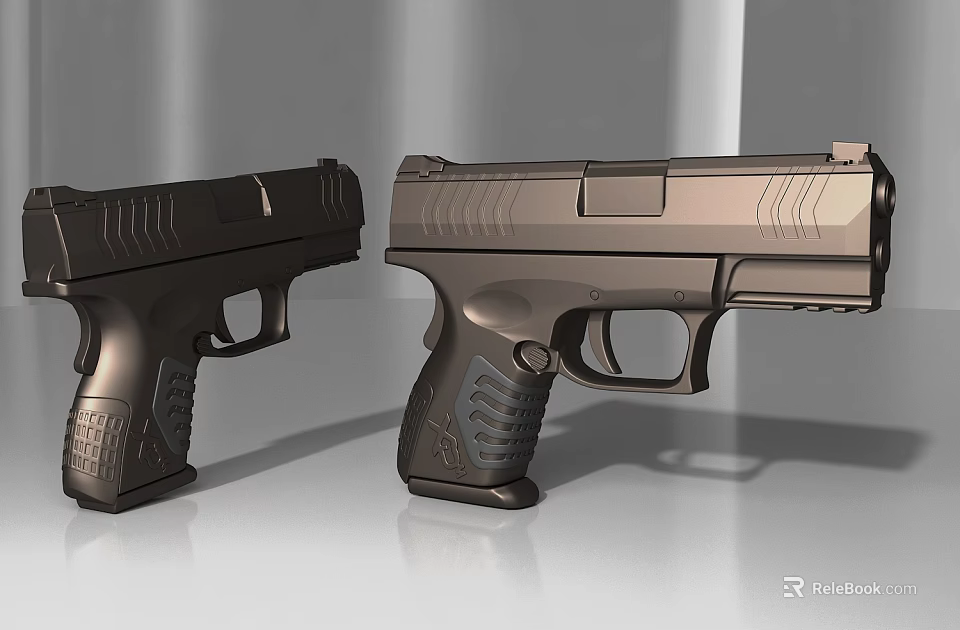 Modern Black And Bronze Pistols With Ergonomic Grip And Metallic Finish 3d model 
