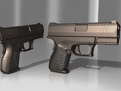 Modern Black And Bronze Pistols With Ergonomic Grip And Metallic Finish 3d model
