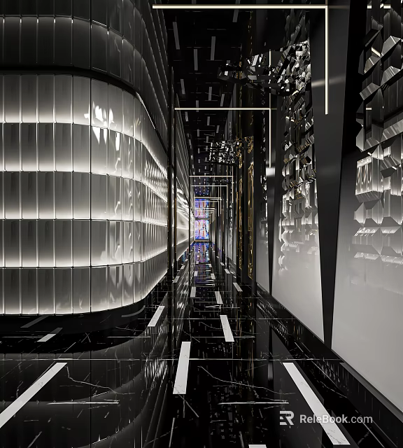 Modern Luxury KTV Interior Corridor With Mirror Walls And LED Lighting 3d model 