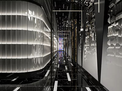 Modern Luxury KTV Interior Corridor With Mirror Walls And LED Lighting 3d model