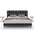 Modern Gray Velvet Double Bed With Tufted Headboard And Side Tables 3d model