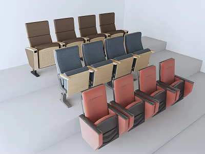 Multicolored Public Chairs With Backrests Armrests For Theater Conference Hall Arranged On Stepped Platforms 3d model