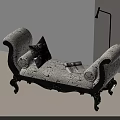 Classical Upholstered Bed Bench With Black And White Patterned Fabric Carved Legs And Decorative Pillow