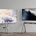 Two TVs Displaying Scenic Landscapes On Wall Mount And Mobile Stand