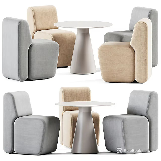 Modern Comfortable Casual Sofa Set With Light Gray And Beige Seats And Round Coffee Table 3d model 