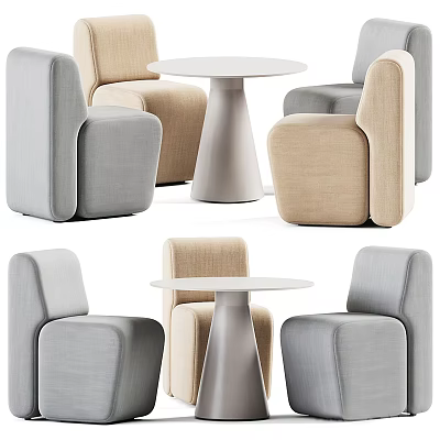 Modern Comfortable Casual Sofa Set With Light Gray And Beige Seats And Round Coffee Table 3d model
