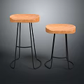 Two Modern Wooden Top Stools With Black Metal Legs In Minimalist Design
