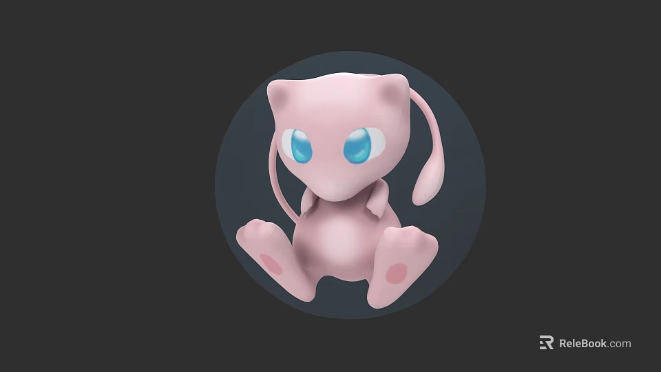 Cute Pink Cartoon Character With Big Blue Eyes And Long Ears In Round Background 3d model 