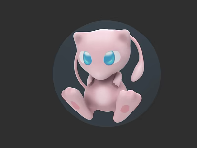Cute Pink Cartoon Character With Big Blue Eyes And Long Ears In Round Background 3d model