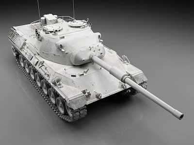 White Military Tank Side View With Long Cannon Tracks And Turret Detailed Design 3d model