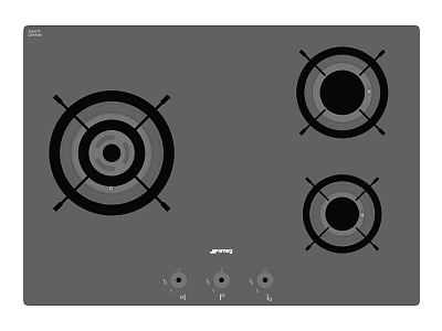 Three Burner Gas Cooktop Kitchen Appliance With Gray Panel And Control Knobs 3d model