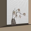 Minimalist Gray Stone Vase With Irregular Shape Holding Dried Branches On Windowsill By White Blinds