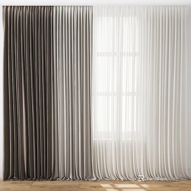 Dark Gray And White Light Filtering Sheer Curtains For Window Decoration 3d model 