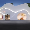 Modern Clothing Store Exterior With White Wavy Architecture Circular Window Displays And Mannequins