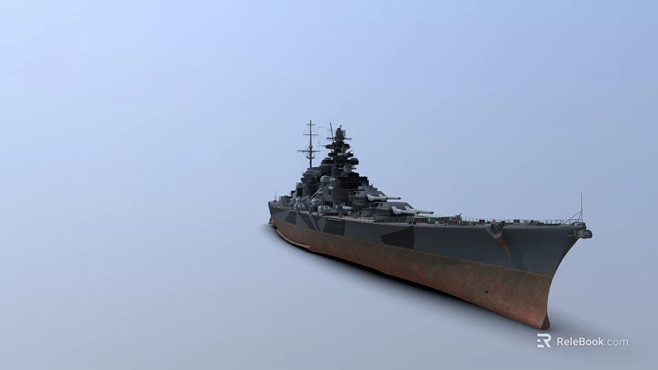 Vintage Warship With Gray Hull Turret Mast And Rustic Bow Structure 3d model 