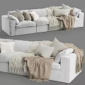 Three Seater Sofa With Soft Textured Fabric Cozy Blankets And Decorative Pillows