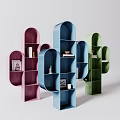 Colorful Cactus Shaped Bookcases With Pink Blue Green Designs And Decorative Shelves