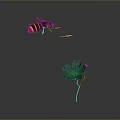 Black and Yellow Bee Flying Towards Colorful Shiny Flower on Gray Background