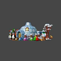 Festive Winter Scene with Igloo Snow Trees Snowmen Polar Bear and Characters