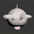 Cute White 3D Cartoon Mouse Game Movie Character With Big Pink Ears Standing Pose