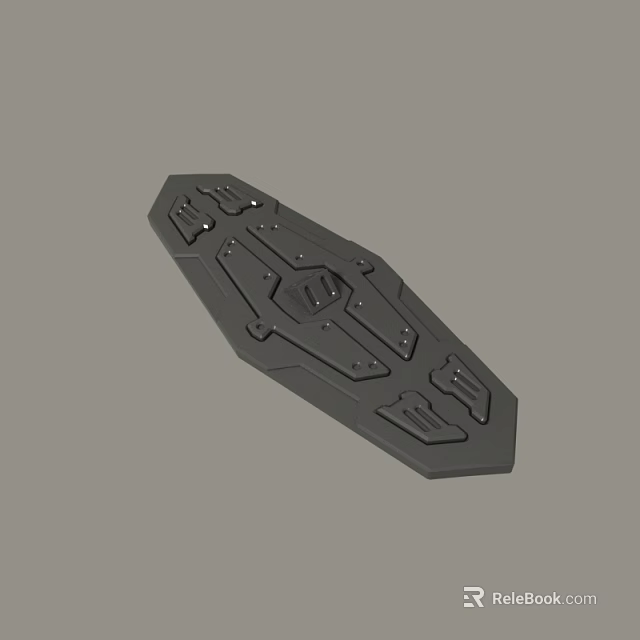 Black Flat Mechanical Part With Geometric Grooves And Mounting Holes Design 3d model 