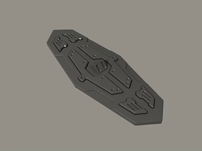 Black Flat Mechanical Part With Geometric Grooves And Mounting Holes Design 3d model