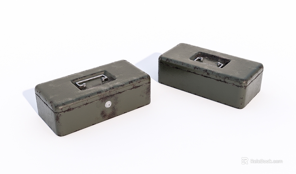 Two Dark Green Metal Storage Boxes With Handles And Latches 3d model 