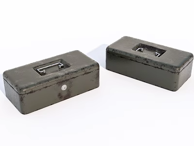 Two Dark Green Metal Storage Boxes With Handles And Latches 3d model