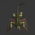 Green Fantasy Creature With Spikes Long Tail Open Mouth Red Wings And Claws