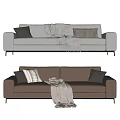 Sofa Double Sofa Pillow Fabric Multi-Person Sofa 3d model