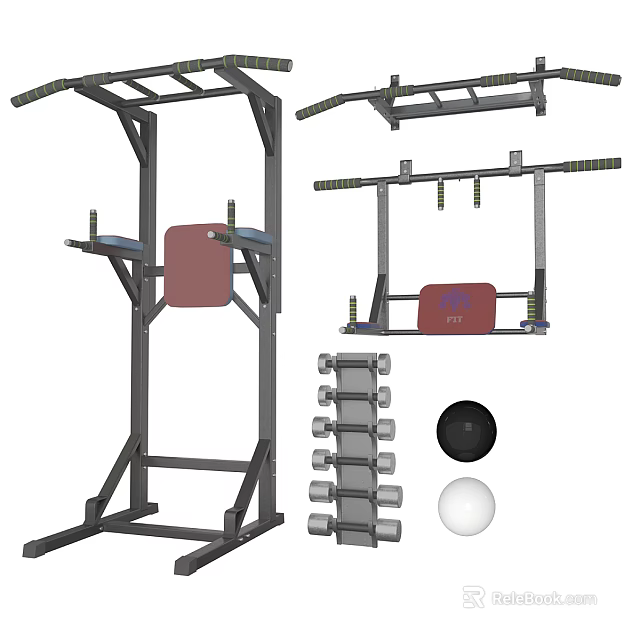 Complete Home Gym Equipment Set With Power Rack Dumbbells Medicine Ball And Weight Bench 3d model 