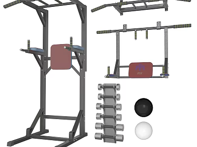 Complete Home Gym Equipment Set With Power Rack Dumbbells Medicine Ball And Weight Bench 3d model