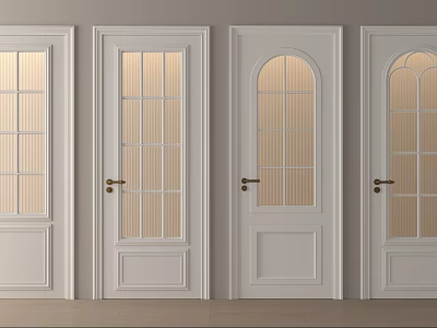 White Swing Doors Featuring Glass Panels And Various Arch Designs 3d model