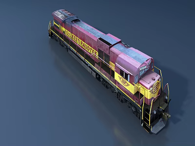 Detailed Red and Yellow Freightliner Freight Train Locomotive 3D Render Model 3d model