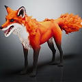 Orange Fox With Fluffy Tail White Belly And Open Mouth On Gray Background