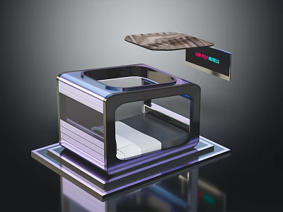 Contemporary Transparent Panel Cabinet With Layered Metal Frame Reflective Base And Floating Top 3d model