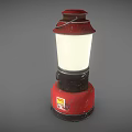 Vintage Furniture Kerosene Lamp With Red Base White Shade And Metal Handle