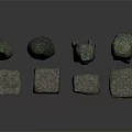 Natural Stone Pillars Covered With Green Moss On Square Stone Bases 3d model