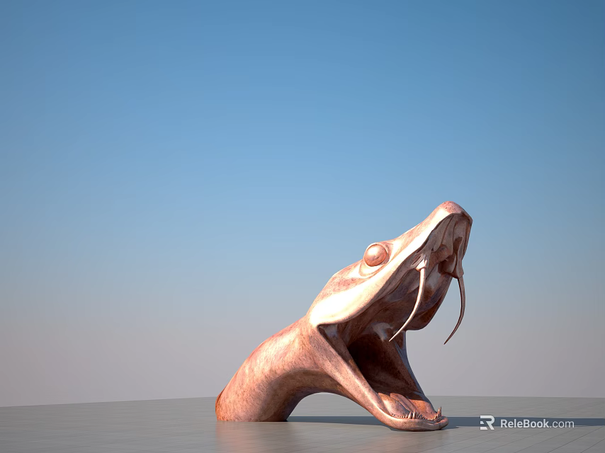 Copper Snake Head Sculpture As Roadside Decorative Facility With Blue Sky And Gray Ground 3d model 