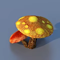 Three Mushrooms With Orange Red Caps And Brown Stems Under Blue Sky 3d model