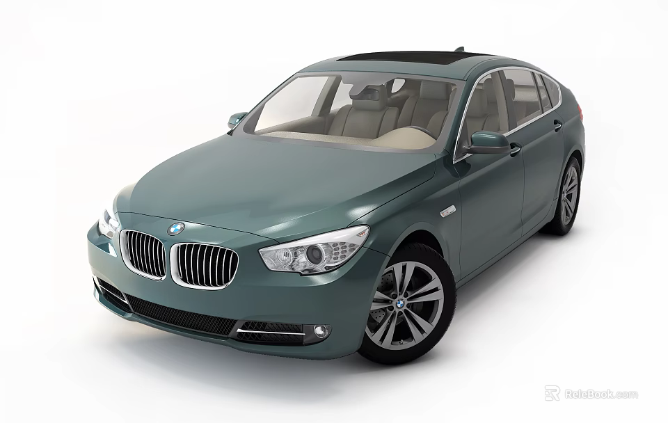 Teal BMW Sedan With Sunroof Light Beige Interior And Alloy Wheels 3d model 