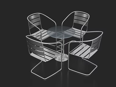 Modern Round Glass Tabletop With Four Striped Metal Frame Chairs Set 3d model