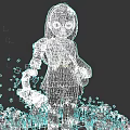 Game Movie Character With Blue Long Hair Flower Dark Dress Mechanical Arm And Purple Flowers