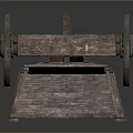 Wooden Stone Material Ancient Transport Cart With Spoked Wheels And Solid Frame