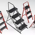 Red And Black Foldable Step Ladders With Different Step Designs For Home Use 3d model