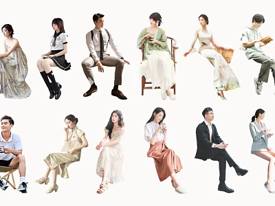 Group of People in Casual and Formal Outfits Sitting with Various Poses 3d model